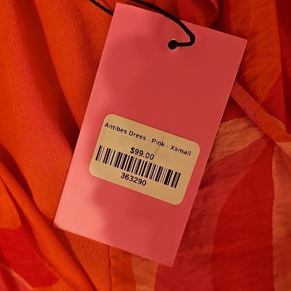 THML Smocked Waist Tiered Orange and Pink Midi Dress - Picture 6 of 6